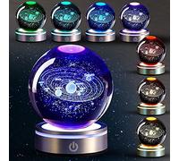 Qivine Crystal Ball, 3D Solar System Crystal Ball with Led Base, 3.15" (80 mm) Crystal Balls Light, 6 Colors Night Light with Gift Bags and Cards for Home Decorative Ornament Astronomy Gifts