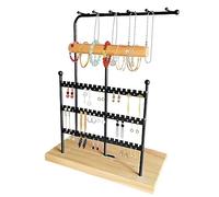 Qivine Jewellery Necklace Stand, 5-Tier Earring Storage Organiser with 48 Holes and 12 Hooks, Ring Holder Necklace Display Stand Jewellery Tree with Wooden Base for Rings, Bracelets