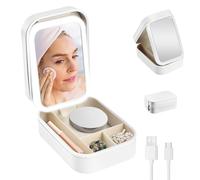 Qivine Makeup Box with Mirror and Lights, Portable Makeup Box with Led Mirror, Cosmetic Case with Led Mirror, Makeup Travel Case, Portable Makeup Mirror with Light for Women Beauty Tools (White)