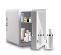 Qivine Mini Fridge for Bedroom, 4L Skincare Fridge with LED Light Mirror, Small Refrigerator Portable, AC/DC Food and Drinks Warmer & Cooler Low Noise Design for Car Office Dorm (White)