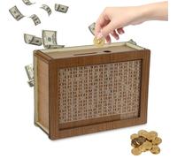 Qivine Money Saving Box, Wooden Savings Box Money Boxes for Adults, Reusable Cash Box Money Jar Bank with Counter, Coin Piggy Bank for Savings Challenge, Gift for Kid Adult Teen (10000)