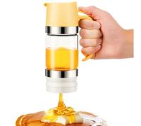 Qivine No Drip Honey Dispenser, 10oz /315 ML Honey Jar with Handle, Clear Glass Honey Syrup Dispenser Container Honey Pot, High Borosilicate Glass Bottle for Home Cofffee Bar (Yellow)