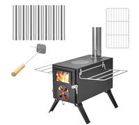 Qivine Portable Tent Camping Stove, Foldable Camping Wood Stove, Neat & Compact Hot Tent Stove with Chimney, No Smoke Leakage & Easy to Install for Camping Heating Cooking Ice Fishing