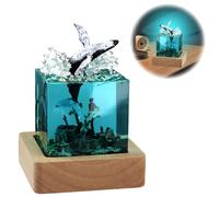 Qivine Resin Shark Night Light, USB Rechargeable Night Lamp with Wooden Base, Handmade Shark Diver Decoration Lamp for Home Office, 7 Colors Gradual Table Gifts for Men, Women, Kids (B)