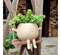 Qivine Swing Face Planter Pot, Smile Face Hanging Plant Pot, Small Hanging Resin Flower Pot Planters, Succulent Hanging Flower Pots, Unique Plant Pots for Indoor Outdoor Home Office