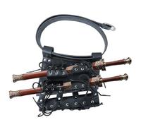 Qivine Sword Bag, 116cm Belt, Adjustable Leather Sword Frog Belt for Waist, 3 Sword Holder Belt, Perfect Accessory for Reenactments, Cosplay and Samurai Enthusiasts, Black