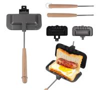 Qivine Toasted Sandwich Maker, Removable Double-Sided Gas Baking Pan, Non-Stick Bread Frying Pan Heat-Resistant Grill Cheese Maker, Camping Toastie Maker for Breakfast Pancakes, Omelets (Black)