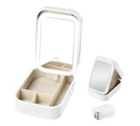 Qivine Travel Makeup Bag, Makeup Vanity Box with LED Mirror, Vanity Case with 4 Compartment Cosmetic Bags for Women, Makeup Storage Organiser for Brushes, Lipstick, 3 Colors Light Modes (White)