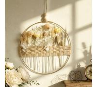 Qivra Dried Flower Wreath, 25 x 25 cm Door Wreath Decoration, DIY Natural Dried Flower Wreath Ring, Spring Wreath, Summer Wreath, Garland, Home Decoration, Wedding Decoration, Door Wall Decoration