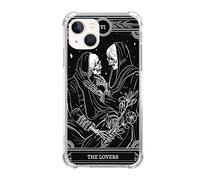 Qivtpjkrin The Lovers Tarot Card Skull Black Case Compatible with iPhone 13, Trippy Psychedelic Aesthetic Tarot Card Cool Skeleton Case for iPhone 13,Trendy Design TPU Bumper Cover Case