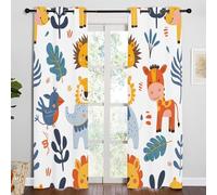 Qiwagu Blackout Curtains with Elephant Lion Pattern, Living Room Bedroom Boys and Girls Eyelet Thermal Curtains W46 x L45 Inch, 2 Panels, Jungle Animals, A257