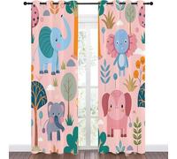Qiwagu Blackout Curtains with Elephant Plant Pattern, Living Room Bedroom Boy Girl Child Eyelet Thermal Curtains W52 x L54 Inch, 2 Panels, Forest Animals, A223