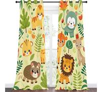Qiwagu Blackout Curtains with Lion Cat Pattern, Living Room Bedroom Boys and Girls Eyelet Thermal Curtains W66 x L54 Inch, 2 Panels, Jungle Animals, A233