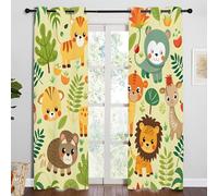 Qiwagu Blackout Curtains with Lion Cat Pattern, Living Room Bedroom Boys and Girls Eyelet Thermal Curtains W46 x L63 Inch, 2 Panels, Jungle Animals, A233