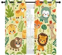 Qiwagu Blackout Curtains with Lion Cat Pattern, Living Room Bedroom Boys and Girls Eyelet Thermal Curtains W37 x L63 Inch, 2 Panels, Jungle Animals, A233