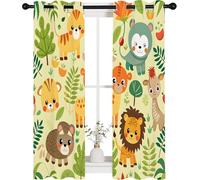 Qiwagu Blackout Curtains with Lion Cat Pattern, Living Room Bedroom Boys and Girls Eyelet Thermal Curtains W29 x L36 Inch, 2 Panels, Jungle Animals, A233