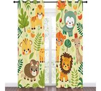 Qiwagu Blackout Curtains with Lion Cat Pattern, Living Room Bedroom Boys and Girls Eyelet Thermal Curtains W52 x L45 Inch, 2 Panels, Jungle Animals, A233