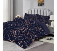 Qiwagu Blue Duvet Double, Coverless Duvet 7.5 Tog with Pink Flowers Pattern, Soft Lightweight Comforter Set for Autumn Summer, 1 Quilt Double 200x200cm with 2 Pillowcases, Machine Washable, A951