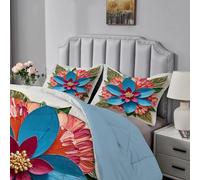 Qiwagu Colorful Flowers Duvet Double, Coverless Duvet 7.5 Tog with Spring Pattern, Soft Lightweight Comforter Set for Autumn Summer, 1 Quilt Double 200x200cm with 2 Pillowcases, Machine Washable, E94