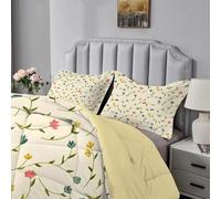 Qiwagu Light Brown Duvet King Size, Coverless Duvet 7.5 Tog with Floral Pattern, Soft Lightweight Comforter Set for Autumn Summer, 1 Quilt King Size 230x220cm with 2 Pillowcases, Machine Washable
