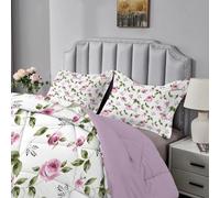Qiwagu Light Gray Duvet Super King Size, Coverless Duvet 7.5 Tog with Purple Flowers Pattern, Soft Lightweight Comforter Set for Autumn Summer, 1 Superking Quilt 260x220cm with 2 Pillowcases