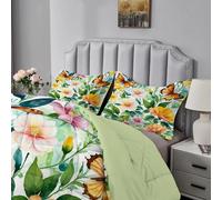 Qiwagu Pink Flowers Duvet Super King Size, Coverless Duvet 7.5 Tog with Green Plants Pattern, Soft Lightweight Comforter Set for Autumn Summer, 1 Superking Quilt 260x220cm with 2 Pillowcases, E115