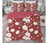 Qiwagu Red Duvet Double, Coverless Duvet 4.5 Tog with Pink Flowers Pattern, Soft Lightweight Comforter Set for Autumn Summer, 1 Quilt Double 200x200cm with 2 Pillowcases, Machine Washable, C703