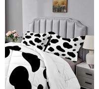 Qiwagu White Black Duvet Single, Coverless Duvet 7.5 Tog with Cow Print Pattern, Soft Lightweight Comforter Set for Spring Summer, 1 Quilt Single 135x200cm with 1 Pillowcase, Machine Washable, A487