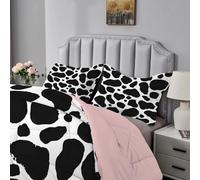 Qiwagu White Black Duvet Single, Coverless Duvet 7.5 Tog with Cow Print Pattern, Soft Lightweight Comforter Set for Spring Summer, 1 Quilt Single 135x200cm with 1 Pillowcase, Machine Washable, A489