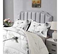 Qiwagu White Duvet King Size, Coverless Duvet 7.5 Tog with Grey Flowers Pattern, Soft Lightweight Comforter Set for Autumn Summer, 1 Quilt King Size 230x220cm with 2 Pillowcases, Machine Washable