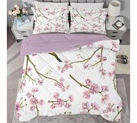 Qiwagu White Queen Size Duvet, Coverless Duvet 4.5 Tog with Purple Flowers Pattern, Soft Lightweight Comforter Set for Autumn Summer, 1 Quilt 228x228cm with 2 Pillowcases, Machine Washable, C783