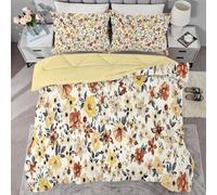 Qiwagu White Queen Size Duvet, Coverless Duvet 4.5 Tog with Yellow Flowers Pattern, Soft Lightweight Comforter Set for Autumn Summer, 1 Quilt 228x228cm with 2 Pillowcases, Machine Washable, C101