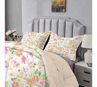 Qiwagu White Queen Size Duvet, Coverless Duvet 7.5 Tog with Orange Floral Pattern, Soft Lightweight Comforter Set for Autumn Summer, 1 Quilt 228x228cm with 2 Pillowcases, Machine Washable