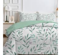 Qiwagu White Single Duvet, Single Quilt 7.5 Tog for Summer & Autumn, Reversible Coverless Duvet with Leaf Green Pattern, Lightweight Soft Comforter with 1 Pillowcase, 135x200cm, Machine Washable