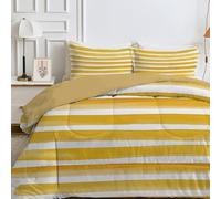 Qiwagu White Stripe Single Duvet, Single Quilt 4.5 Tog for Spring Summer, Reversible Yellow Coverless Duvet, Lightweight Soft Comforter with 1 Pillowcase, 135x200cm, Machine Washable, C484