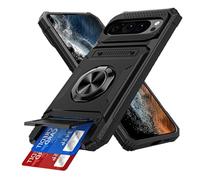 QIWEIQING Case for Google Pixel 9 Pro XL, Military-Grade Shockproof Kickstand Case Slide Camera Cover Removable Card Holder Anti-Scratch Rugged Bumper Cover for Google Pixel 9 Pro XL. Black LM