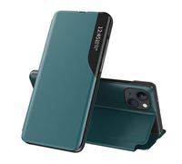 QIWEIQING Case for Samsung Galaxy S25 Edge, Transparent Window PC + Premium PU Leather Flip Stand Shockproof Magnetic Closure Protective Phone Cover for Samsung Galaxy S25 Edge. Green QH3