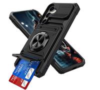 QIWEIQING Case for Samsung Galaxy S25 Plus, Military-Grade Shockproof Built-in Kickstand Slide Camera Cover Removable Card Holder Anti-Scratch Rugged Bumper Cover for Galaxy S25 Plus. Black LM