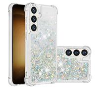 QIWEIQING Clear Case Compatible for Samsung Galaxy S24, TPU Cover Glitter Liquid Case, Lightweight Sequin Back Case, Silver