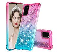 QIWEIQING Compatible for Glitter Liquid Case for Samsung Galaxy S20, Sparkle Sequin Floating Quicksand Solid Love TPU Shockproof Protective Cover for Samsung Galaxy S20.Pink Blue YBJ