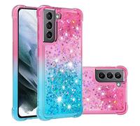 QIWEIQING Compatible for Glitter Liquid Case for Samsung Galaxy S21, Sparkle Sequin Floating Quicksand Solid Love TPU Shockproof Protective Cover for Samsung Galaxy S21.Pink Blue YBJ