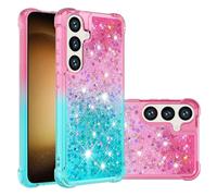 QIWEIQING Compatible for Glitter Liquid Case for Samsung Galaxy S24 Plus, Sparkle Sequin Floating Quicksand Solid Love TPU Shockproof Protective Cover for Samsung S24 Plus.Pink Blue YBJ