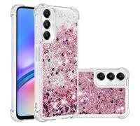 QIWEIQING Compatible to Glitter Liquid Case for Samsung Galaxy A05S, Sparkle Sequin Floating Quicksand Solid Love TPU Shockproof Protective Cover for Samsung A05S. Rose Gold YBL