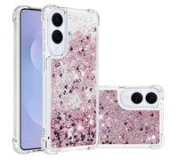 QIWEIQING Compatible to Glitter Liquid Case for Samsung Galaxy S25 Edge, Sparkle Sequin Floating Quicksand Solid Love TPU Shockproof Protective Cover for Samsung Galaxy S25 Edge. Rose Gold YBL