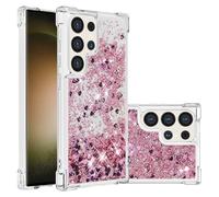 QIWEIQING Compatible to Glitter Liquid Case for Samsung Galaxy S25 Ultra, Sparkle Sequin Floating Quicksand Solid Love TPU Shockproof Protective Cover for Samsung Galaxy S25 Ultra. Rose Gold YBL