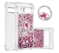 QIWEIQING Compatible with Glitter Liquid Case for Google Pixel 7A, Sparkle Sequin Floating Quicksand Solid Love TPU Shockproof Protective Cover for Google Pixel 7A. Rose Gold YBH