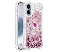 QIWEIQING Compatible with Glitter Liquid Case for iPhone 16 Plus, Sparkle Sequin Floating Quicksand Solid Love TPU Shockproof Protective Cover for iPhone 16 Plus. Rose Gold YBH