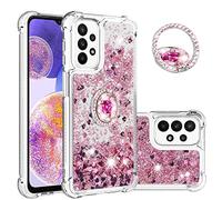 QIWEIQING Compatible with Glitter Liquid Case for Samsung Galaxy A23 5G, Sparkle Sequin Floating Quicksand Solid Love TPU Shockproof Protective Cover for Samsung A23 4G / 5G. Rose Gold YBH