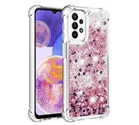 QIWEIQING Compatible with Glitter Liquid Case for Samsung Galaxy S23 Plus, Sparkle Sequin Floating Quicksand Solid Love TPU Shockproof Protective Cover for Galaxy S23 Plus.Rose Gold YBL
