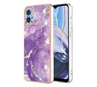 QIWEIQING Compatible with Motorola Moto E22 Marble Case with Glitter Marble Design Phone Cover Glossy Soft TPU Bumper Protective Case for Girls Women for Motorola E22 / E22i.Purple YBD